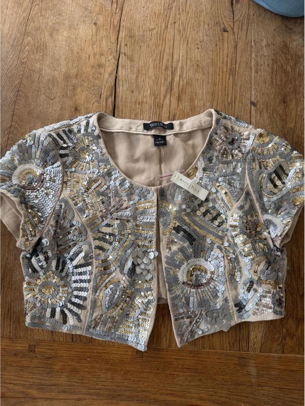 Womens White House Black Market Sequence Bolero Cropped Jacket Size S NWT